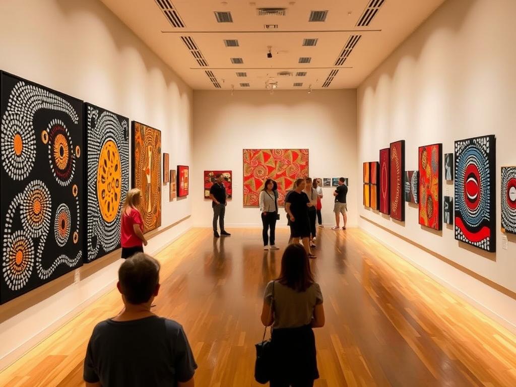 Aboriginal art exhibition at Art Gallery of NSW featuring dot paintings and contemporary works