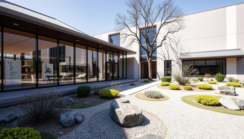 Campbelltown Arts Centre showing gallery spaces and Japanese garden