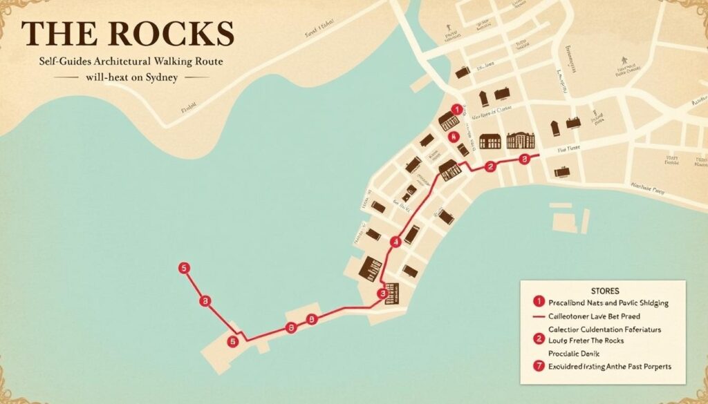 Colonial architecture walking tours self-guided map of The Rocks