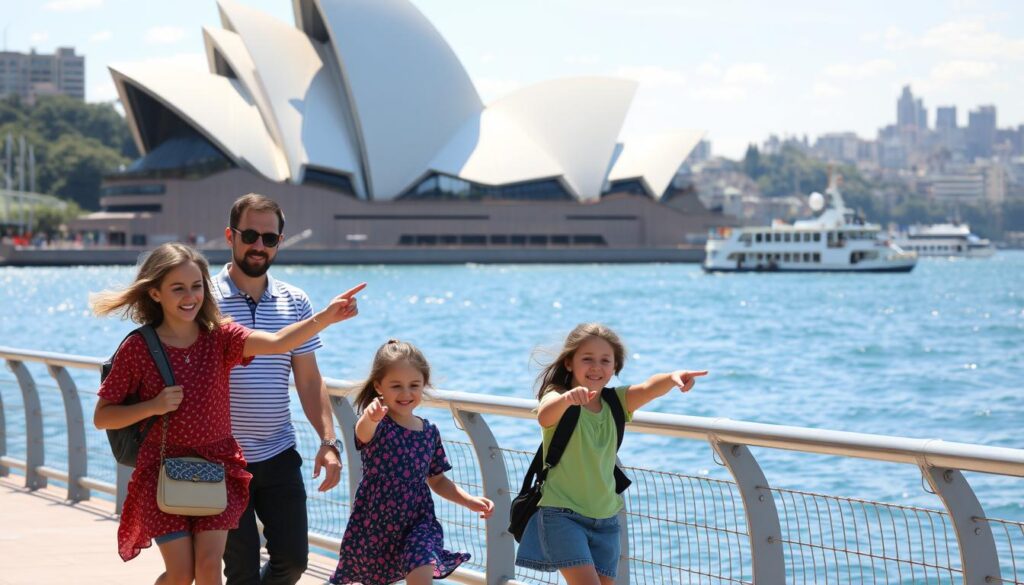 Family enjoying Sydney attractions after museum visits