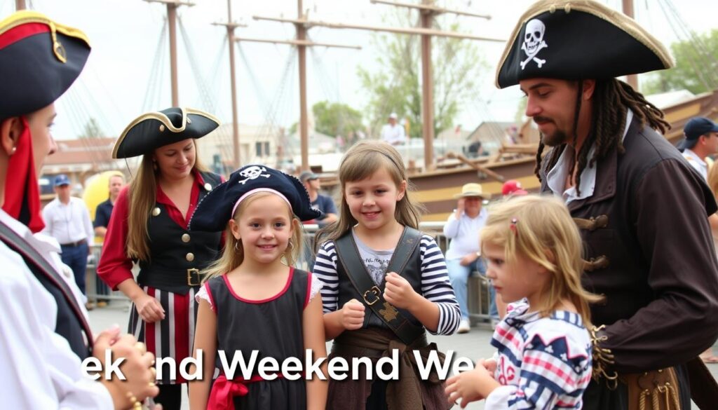 Family participating in a pirate-themed weekend at a maritime museum