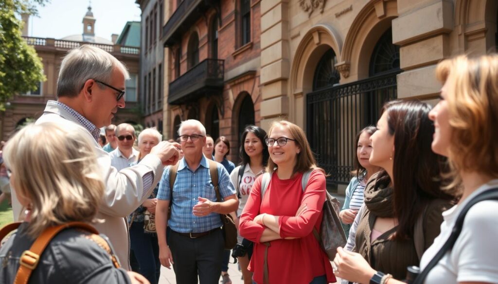 Heritage conservation in Sydney: Community heritage tour group learning about local history