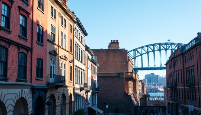 Heritage conservation in Sydney: The Rocks historic district with Sydney Harbour Bridge in background