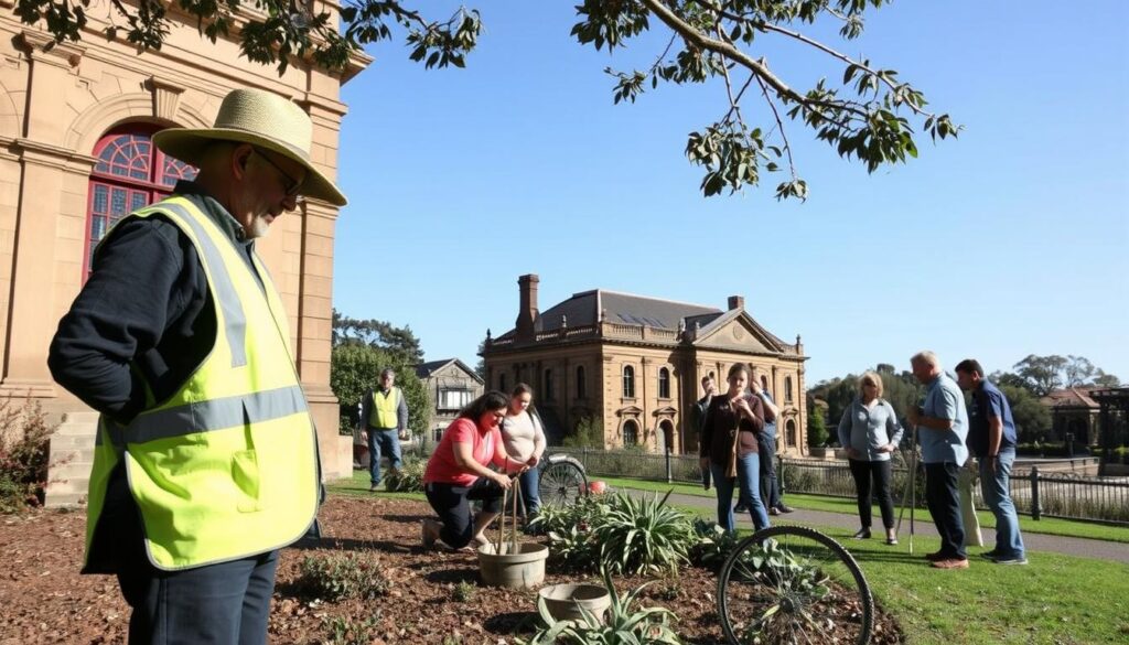 Heritage conservation in Sydney: Volunteers participating in heritage garden maintenance