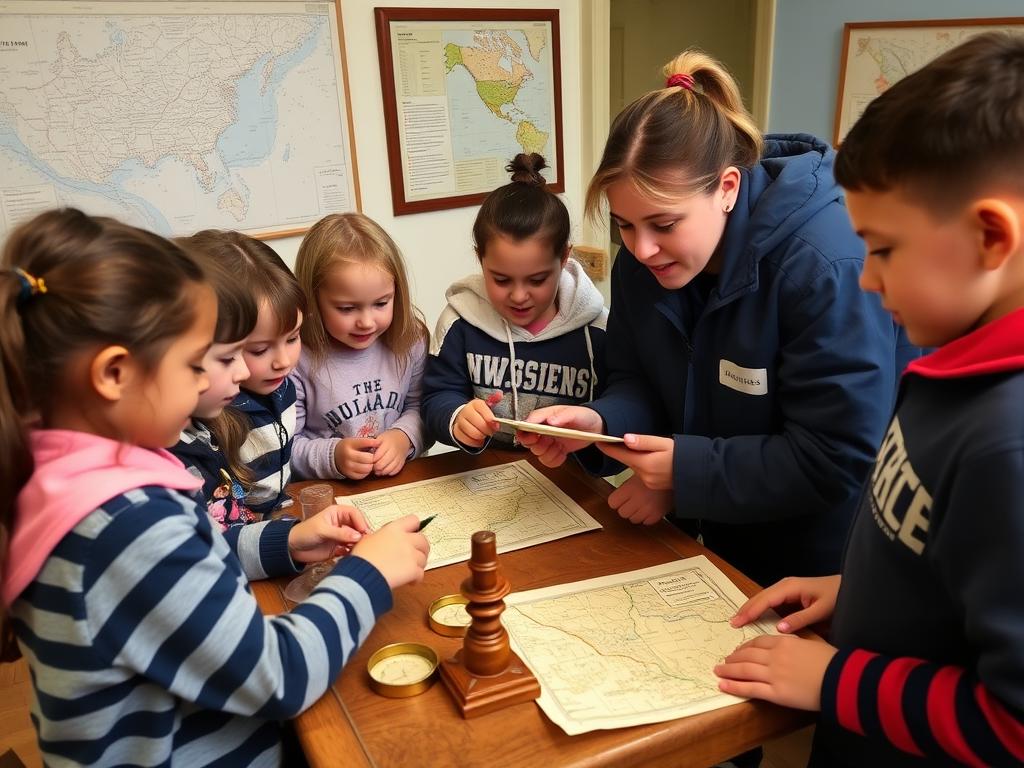 Kids learning navigation skills at maritime museum family activities workshop