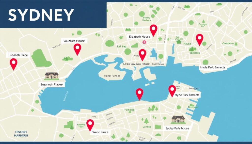 Map of historic houses in Sydney locations