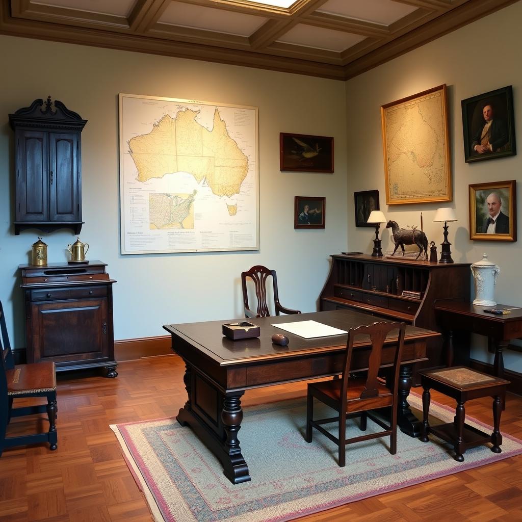Colonial-era furniture display at Museum of Sydney History