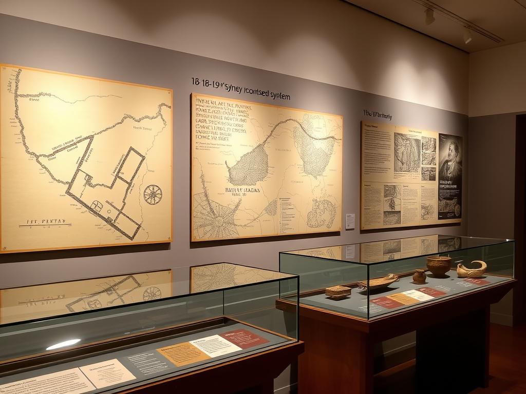 Historical maps and artifacts from the Museum of Sydney History exhibition
