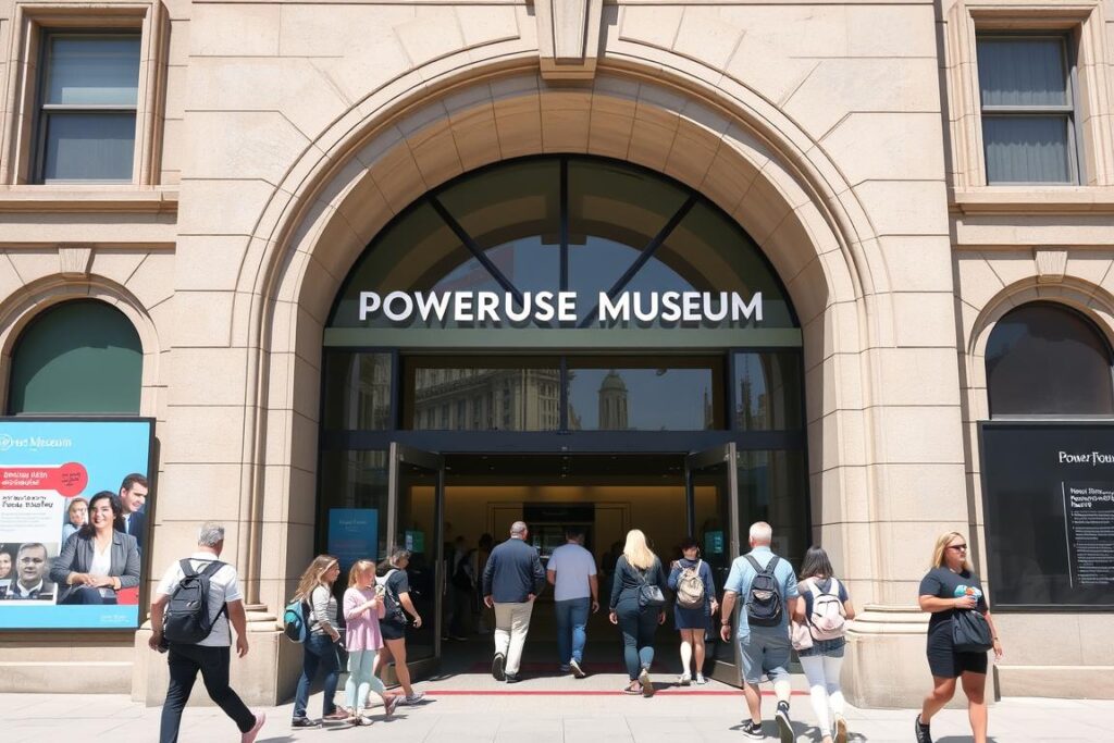 Visitors at Powerhouse Museum entrance