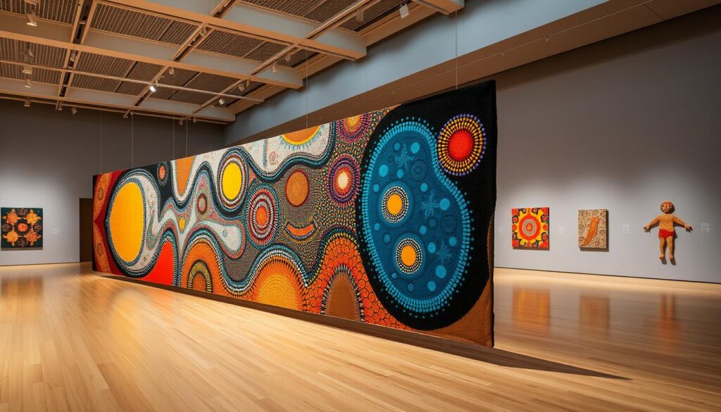 Contemporary Indigenous art installation at Indigenous heritage museum Sydney
