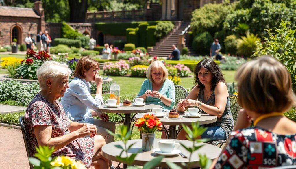 Heritage Gardens Open Days visitors enjoying refreshments in a garden setting