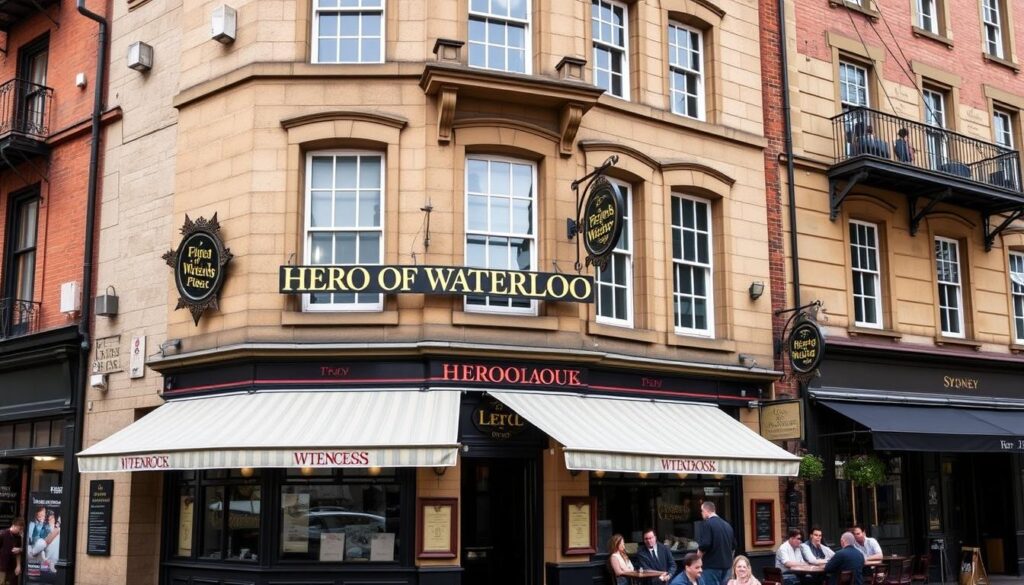 Hero of Waterloo pub in Sydney with historic sandstone exterior