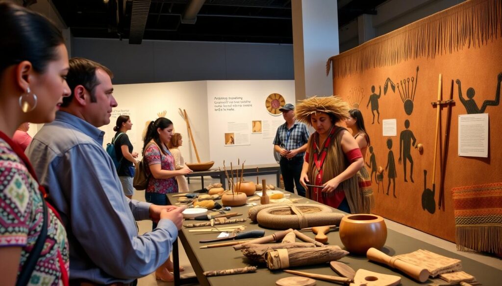 Indigenous heritage museum Sydney cultural demonstration with traditional tools