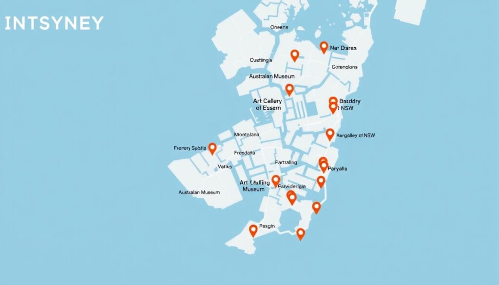 Map showing locations of Indigenous heritage museums in Sydney