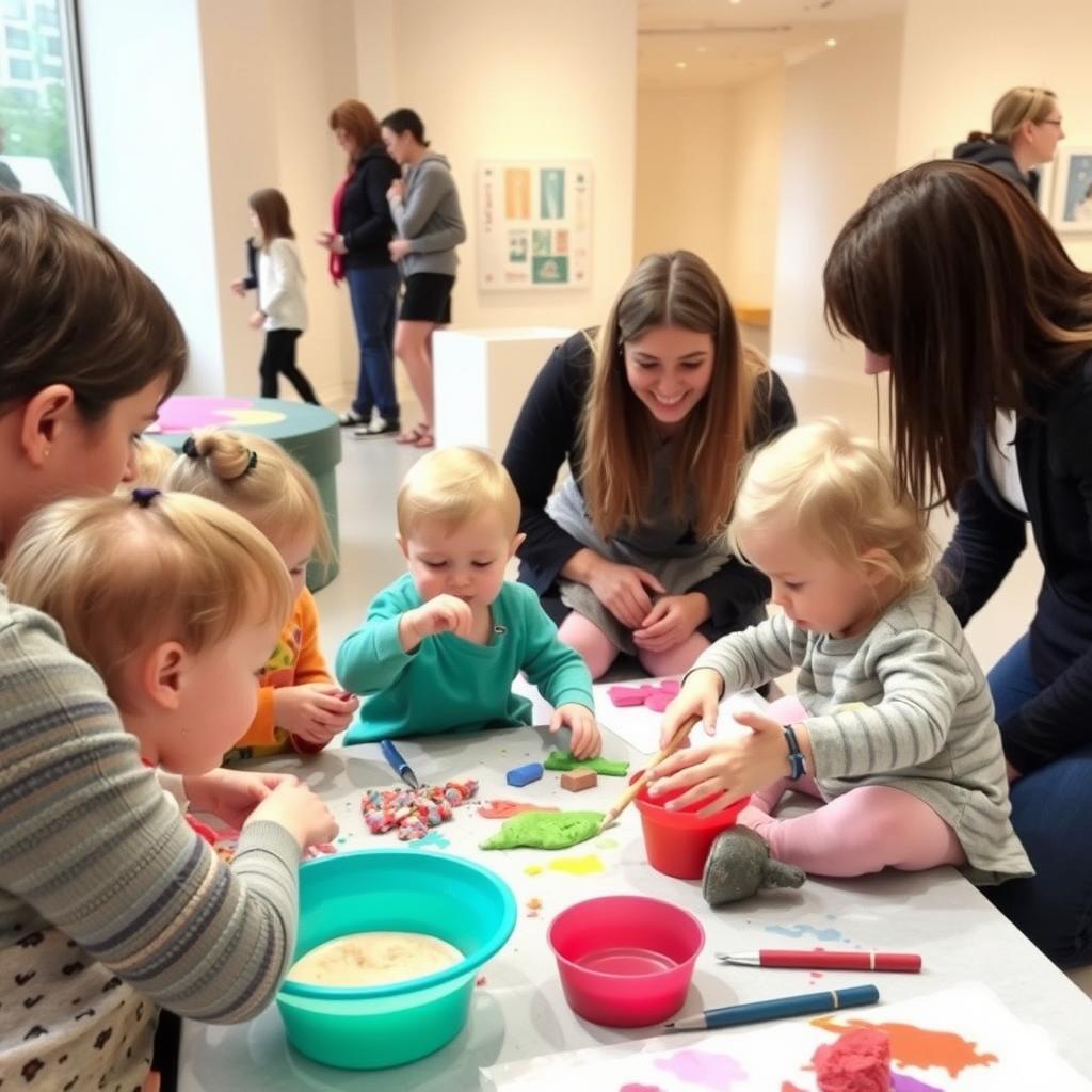 Toddlers participating in sensory museum workshops for kids with parents